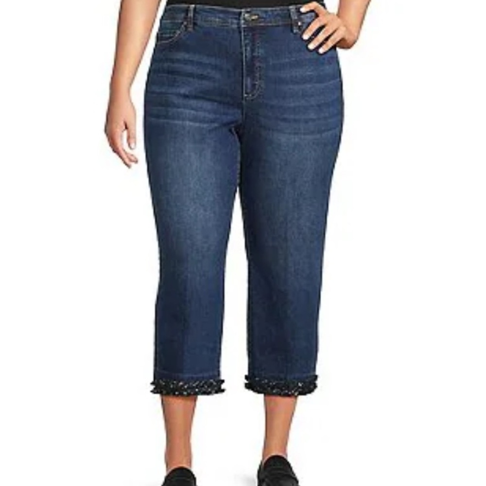 John Mark High Rise Tiered Fringe Hem Crop Capri Jeans Size 14